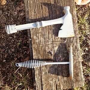 Rustic White Metal Axe and Masher Set